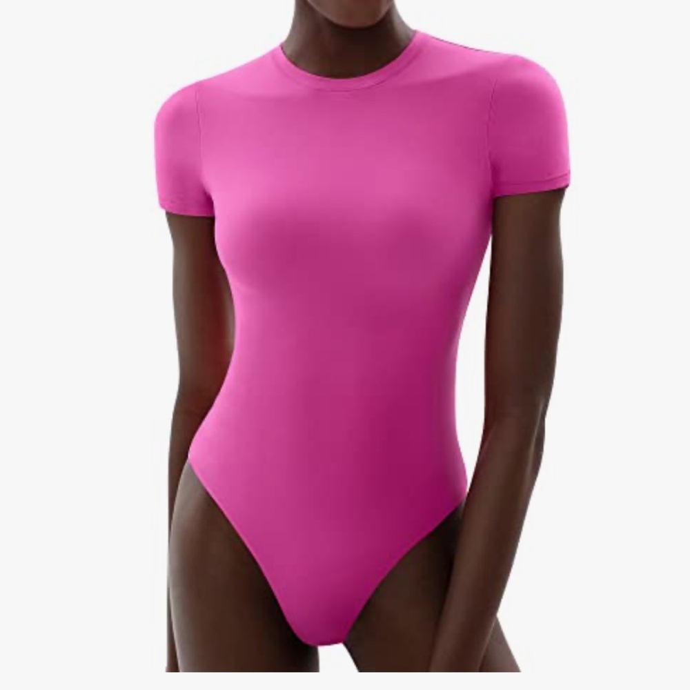 Pumiey Bright Pink Crew Neck T-shirt Bodysuit